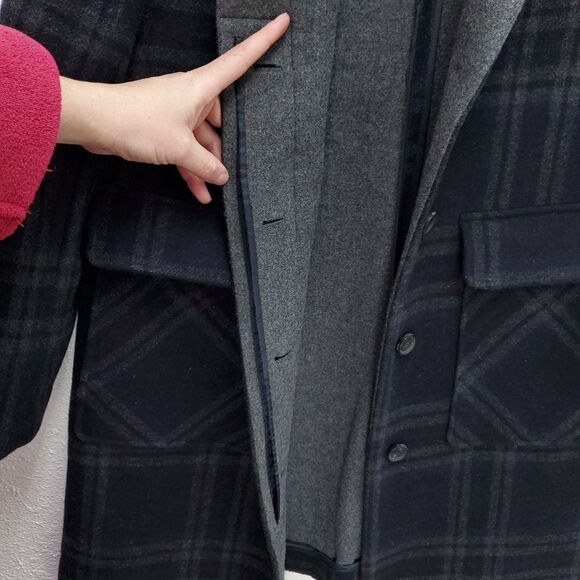 7 For All Mankind Wool Navy Longline Plaid Academia Peacoat - Picture 8 of 15